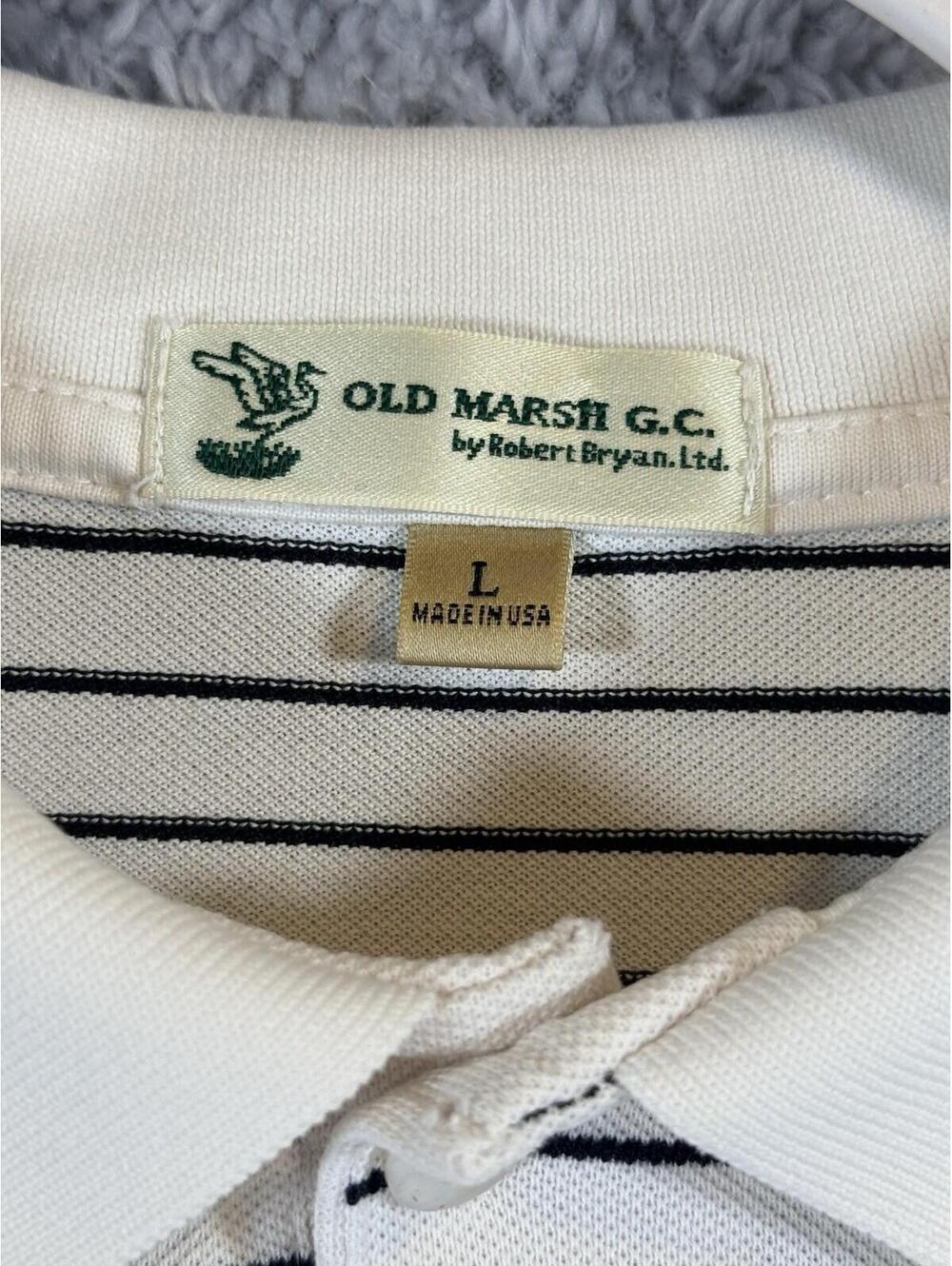 Vintage Old Marsh Golf Club Polo Shirt White Black Stripe Robert Bryan Size L - Picture 3 of 15